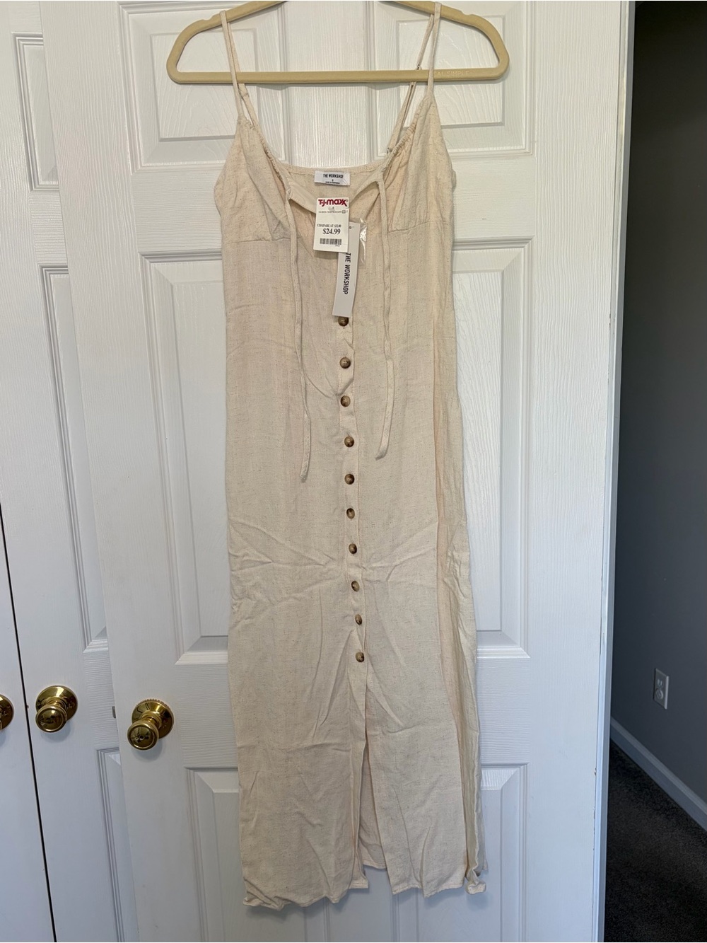 The Workshop Cream Button-Front Maxi Slip Dress